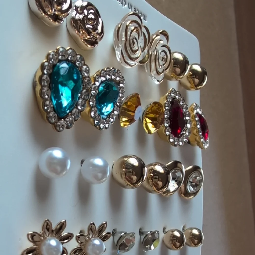 Gold and Multi-Shaped Earrings Set